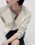 Argyle Crew Neck Cardigan with Wool